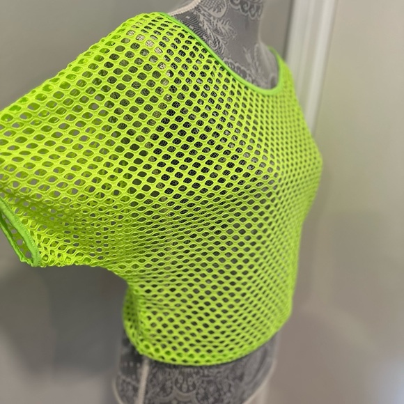 Women’s Fluorescent Green Mesh Oversized Tee. Flowy. Summer. Bright. - Picture 5 of 8